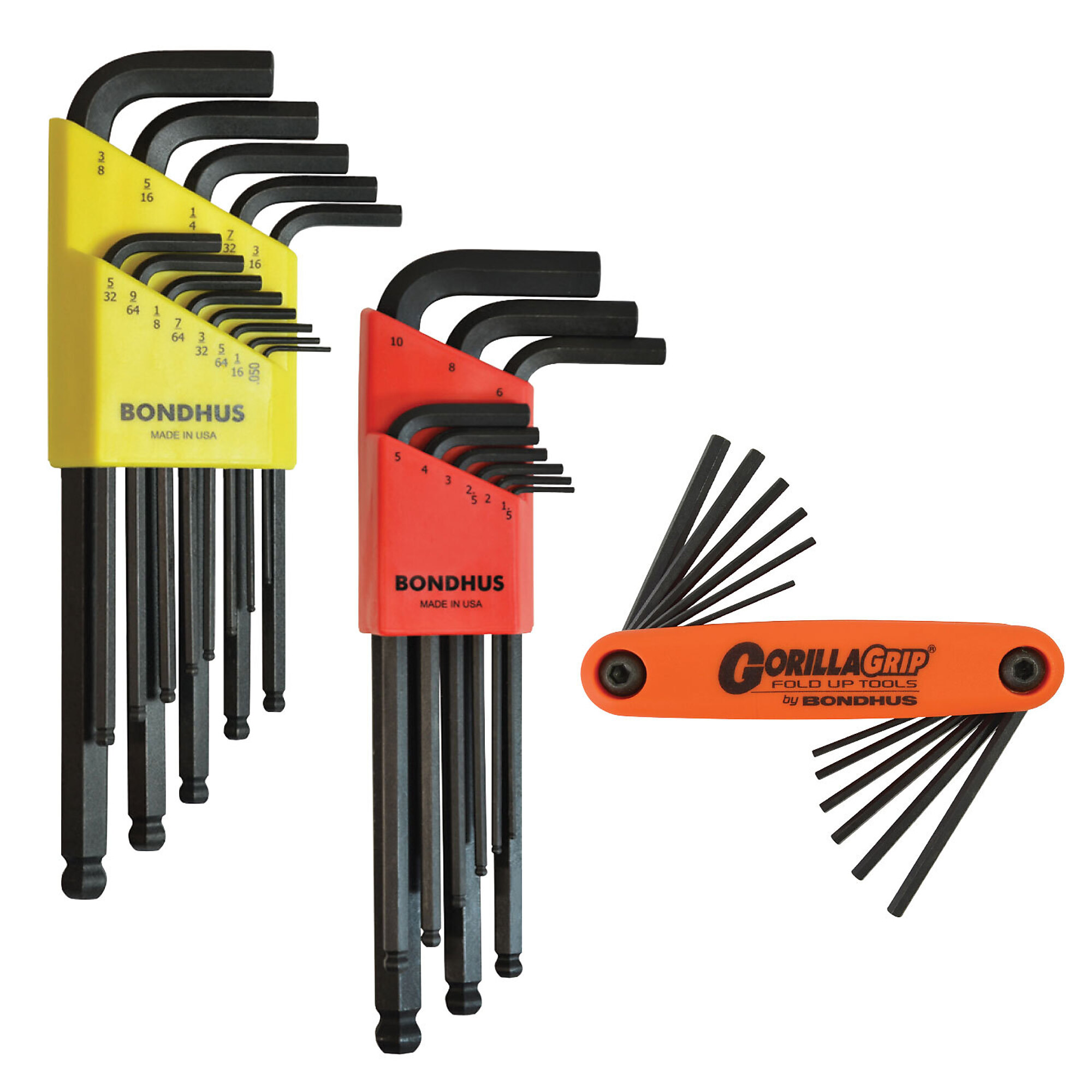 Bondhus Ball End Inch and Metric L-wrench Set and Inch/Metric Torx Fold-Up, 3 Pack, Model 14130